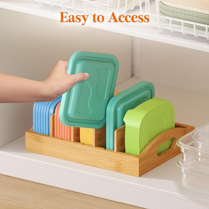 Lifewit Bamboo Lid Organizers for Inside Cabinet, Food Storage Container Lid - Image 9