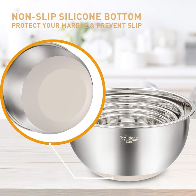 Wildone Mixing Bowls with Airtight Lids Set, with Grater Attachments & Non-Slip - Image 5
