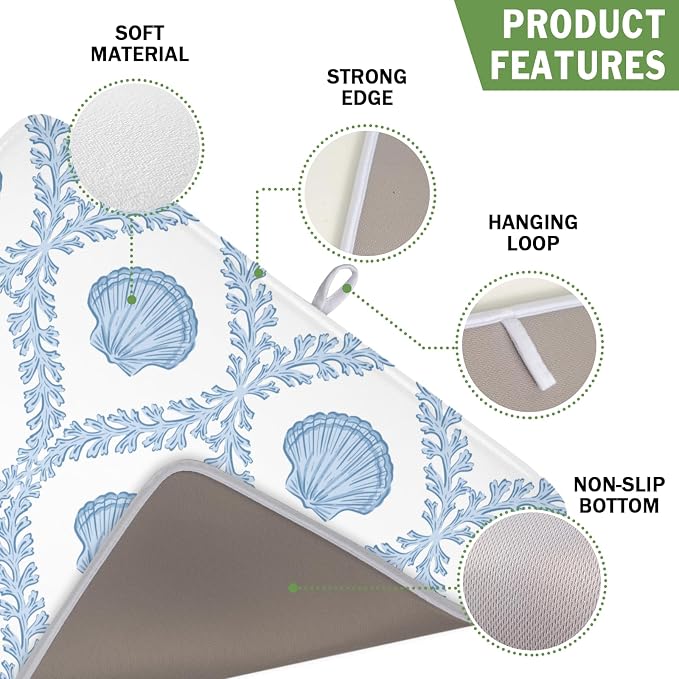 Summer Sea Shell Drying Mat 18x16 Inch, Light Blue Drying Mat - Image 3