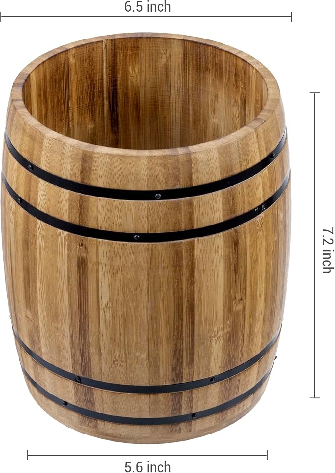 MyGift Wine Barrel Design Kitchen Utensil Crock, Light Brown Solid Bamboo Wood - Image 5