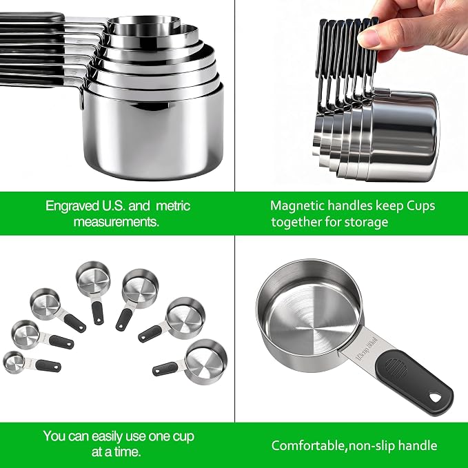 Magnetic Handles 7 Piece Stainless Steel Measuring Cups, Kitchen Gadgets - Image 3