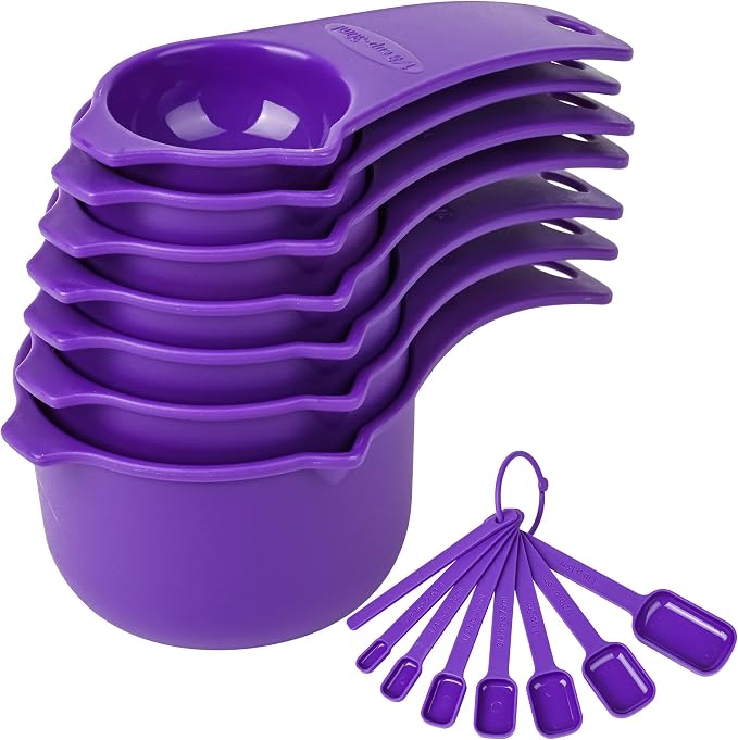 Plastic Measuring Cups and Spoons Set 15, Metric & US Kitchen Measure Cups by Smithcraft