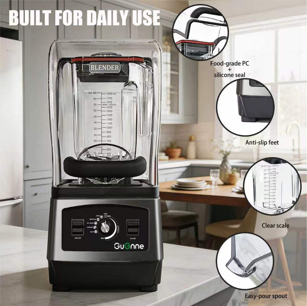 2200W Commercial Blender with Quiet Shield, 64oz BPA-Free Jar, 6-Blade