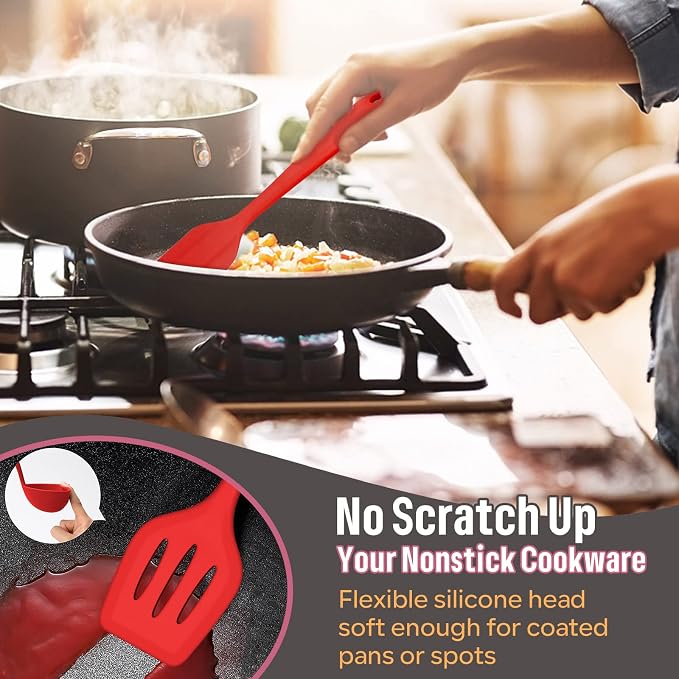 Silicone Cooking Utensils Set, E-far 7-Piece Red Heat Resistant Kitchen - Image 5