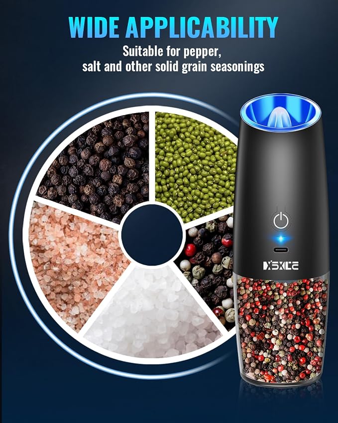 Rechargeable Pepper and Salt Grinder Set, whit Gravity Sensing Switch and LED - Image 6