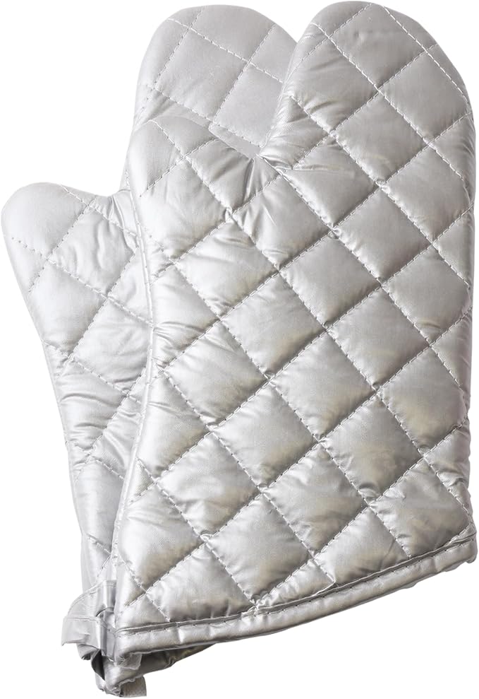 Silver Oven Mitts, Quilted Cotton Lining 13 Inch Oven Gloves, Heat Resistant by ARCLIBER