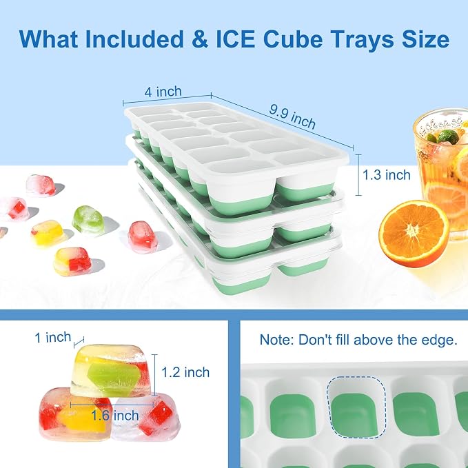Ice Cube Tray with Lid, 3 Pack Silicone Easy-Release Ice Trays - Image 7