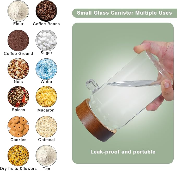 18oz Glass Coffee Jars with Scoop Wood Screw Lid Clear Round Spice Jar Herb - Image 3