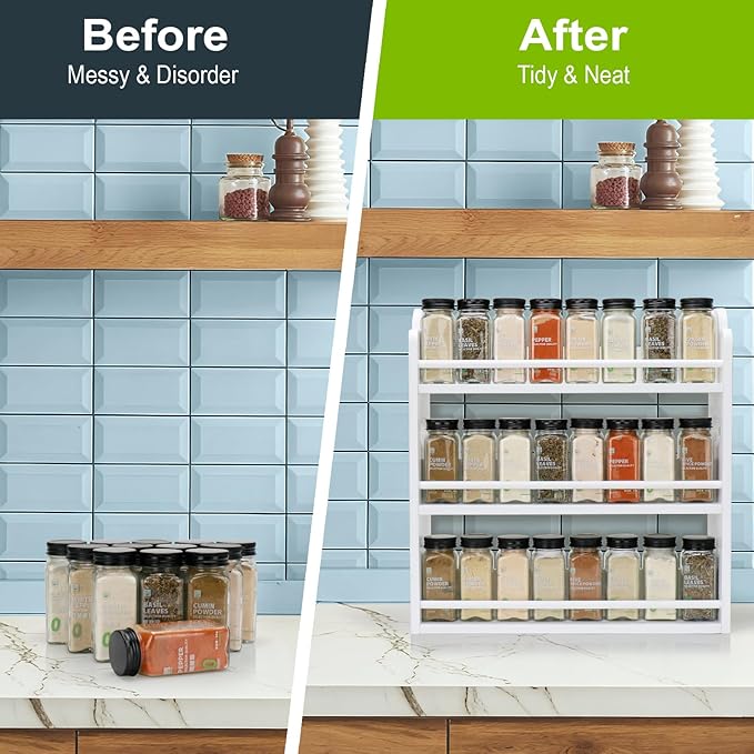 3 Tier Bamboo Spice Rack, Spice Rack Organizer, Seasoning Jars Rack Shelf Spice - Image 4