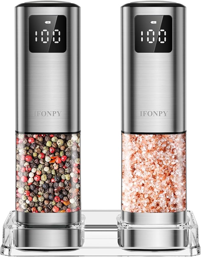 Upgraded Larger Capacity Electric Salt and Pepper Grinder Set Rechargeable by IFONPY