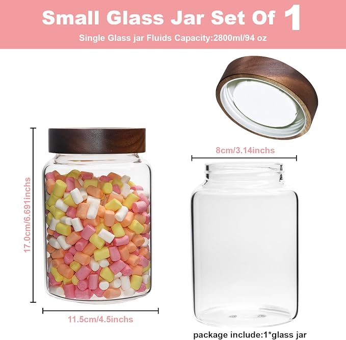 Airtight Glass Jars with Wooden Lid Round Spice Jar Clear Glass Food Storage - Image 2