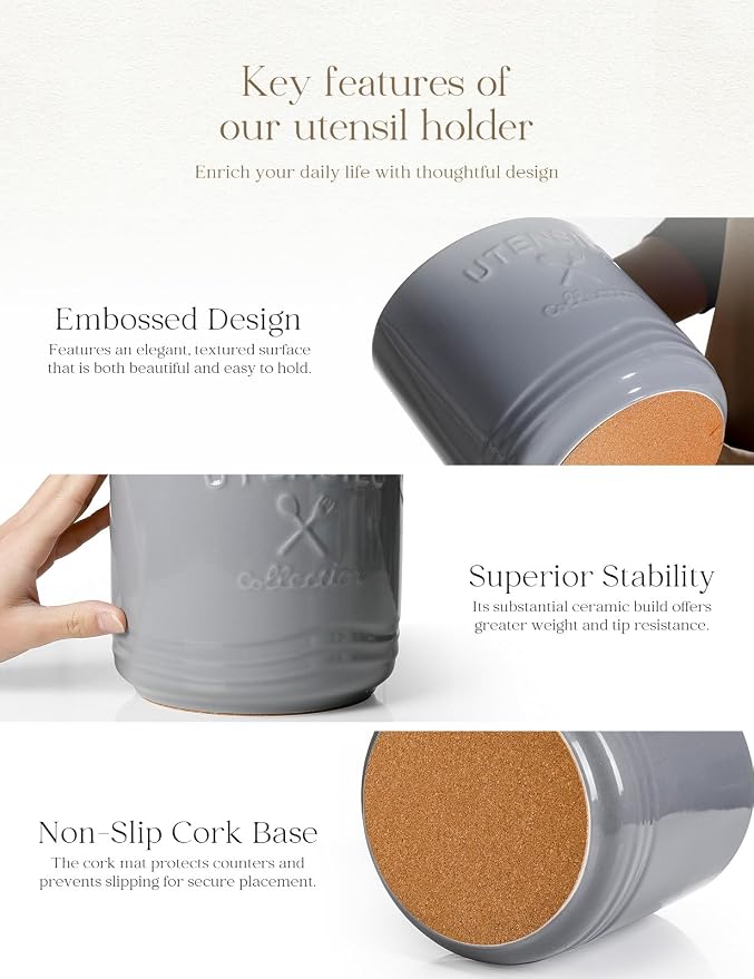 AISBUGUR Large Ceramic Utensil Holder 7.5" H×6.3" W - Image 7