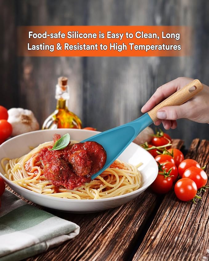 Cooking Spoon for Nonstick Cookwares, Wood Handle Spoon for Mixing, and Scrape - Image 3
