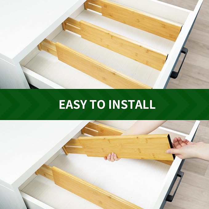 VaeFae 3 Pack Bamboo Drawer Dividers, Expandable Separators - Image 4