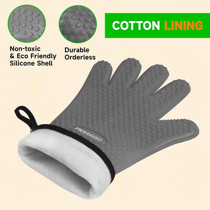 GEEKHOM BBQ Gloves Heat Resistant Oven Mitts - Image 6