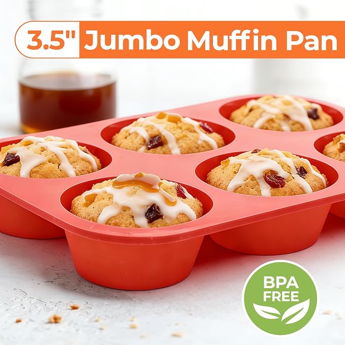 CAKETIME Silicone Jumbo Muffin Pan, 3.5 Inch Silicone Texas Muffin Pan 6 Cup - Image 3