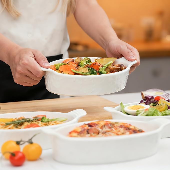 TONGDAHE Oval Au Gratin Baking Dishes Set of 4 9" x 5" 19 oz Classic white - Image 6