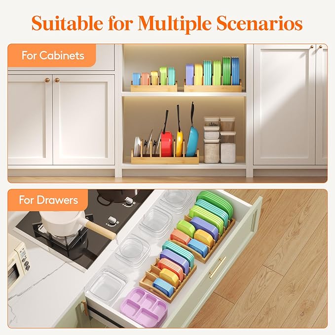 Lifewit Bamboo Lid Organizers for Inside Cabinet, Food Storage Container Lid - Image 4