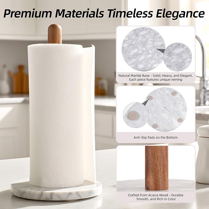 Acacia Wood & Marble Paper Towel Holder – Freestanding Paper Towel Holder - Image 5