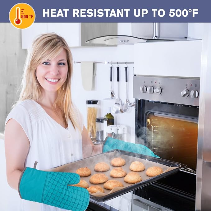 6 Pcs Oven Mitts and Pot Holders, 500℉ Heat Resistant Oven Mitts - Image 2