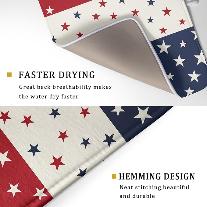 Blue Red White Star July of 4th Patriotic Dish Drying Mat - Image 3