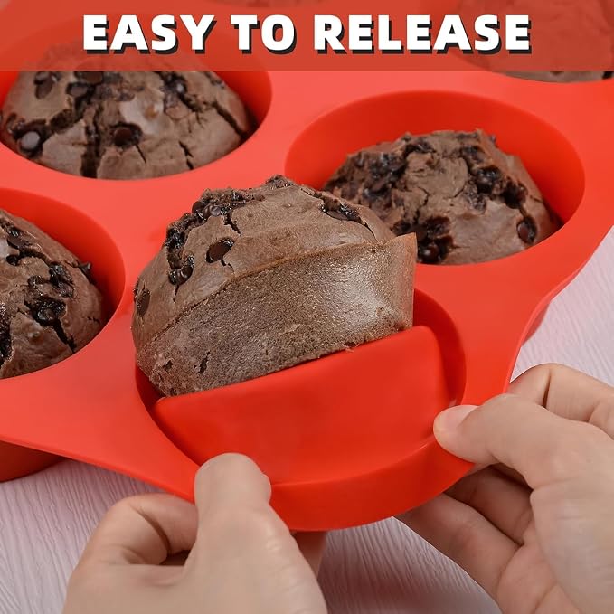 CAKETIME Silicone Jumbo Muffin Pan, 3.5 Inch Silicone Texas Muffin Pan 6 Cup - Image 5