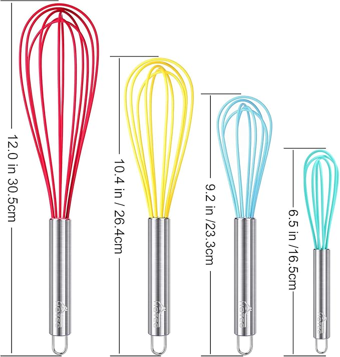 HOTEC 4 Pieces Silicone Whisks Set, Wire Balloon Whisks - Image 3