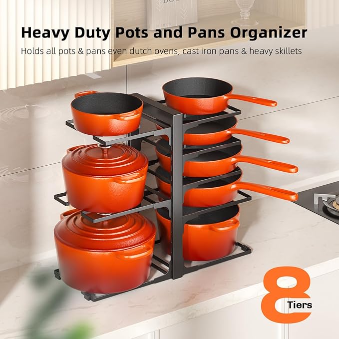 MUDEELA Pots and Pans Organizer Rack under Cabinet 8-Tiers Adjustable Heavy - Image 2