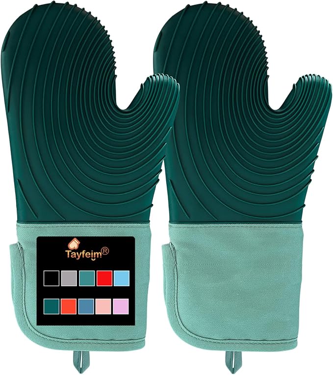 Silicone Oven Mitts-13.6 in Extended Oven Mitts Heat Resistant 500F, Oven Gloves by Tayfeim
