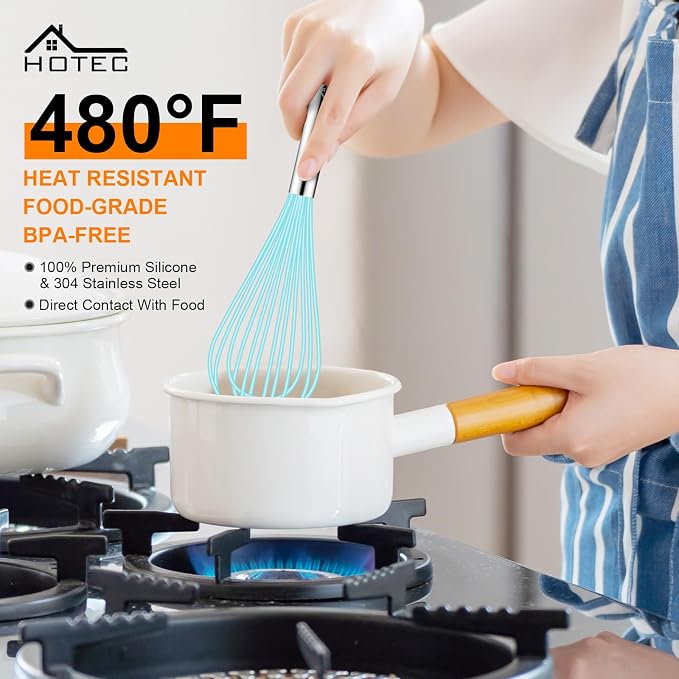 HOTEC 4 Pieces Silicone Whisks Set, Wire Balloon Whisks Egg Beater, Non-slip - Image 3