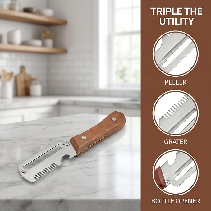 2PCS Multifunctional Vegetable Peeler, 3 in 1 Multi Functional Wooden Handle - Image 3