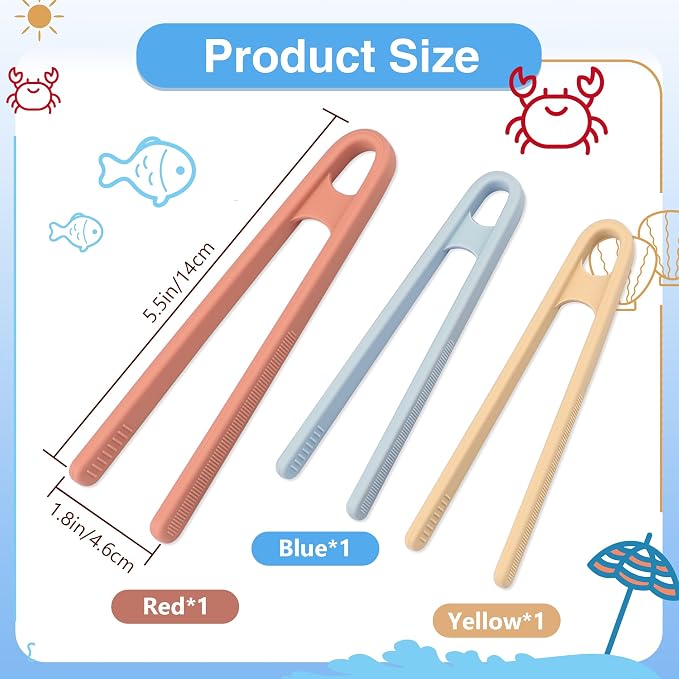 3 Pcs Silicone Mini Tongs 5.5 Inch 3 Colors Small Toddler Tongs, Silicone - Image 2