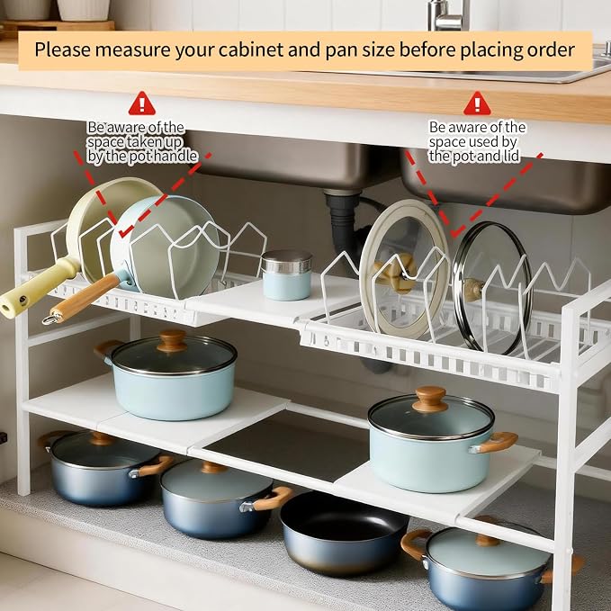 Pots and Pans Organizer Under Cabinet, Expandable Length, Adjustable Height - Image 7