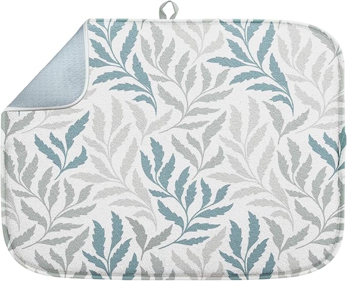 Sanwarm Absorbent Dish Drying Mat, Simple Silhouettes Leaves Microfiber Pad by SanwarmHomeDecor