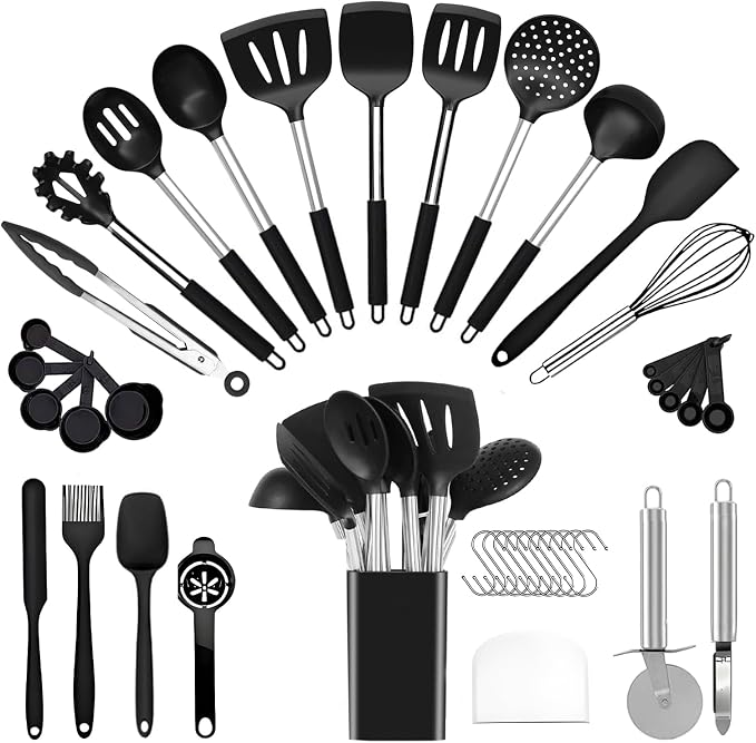 40 Pcs Kitchen Utensils Set Silicone Cooking, 446℉ Heat Resistance Stainless by InspiredLivingKitchenHealth
