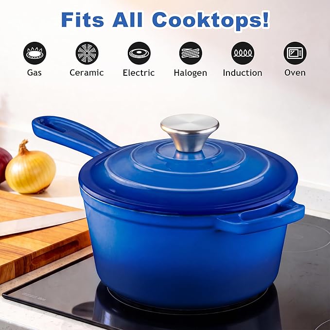 1 Quart Saucepan with Lid, Leonyo Enameled Cast Iron Dutch Oven Pot, Non Stick - Image 6
