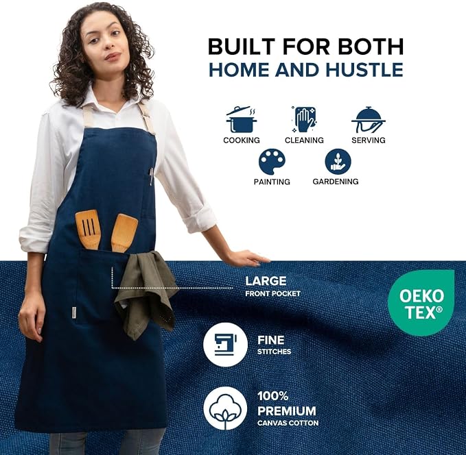 Cotton Canvas Apron for Women & Men – Adjustable Neck Strap & Waist Ties - Image 3