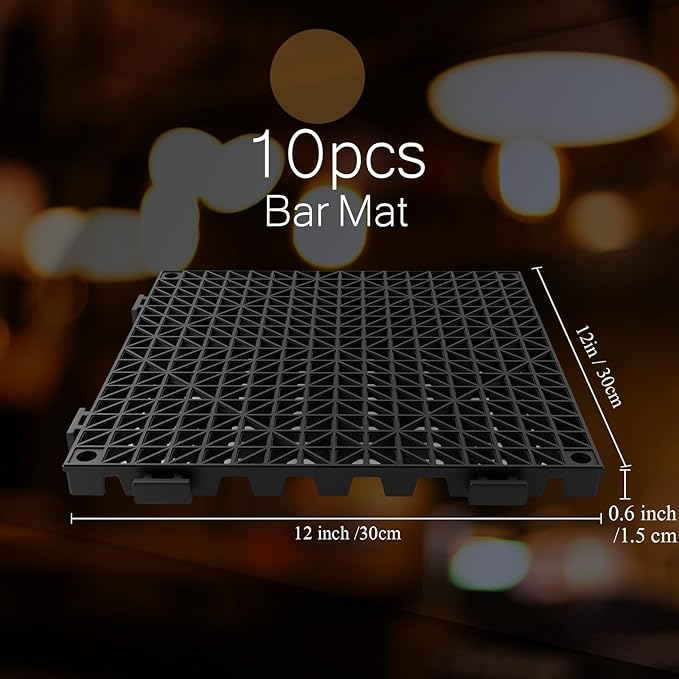 Tioncy 10 Pcs Bar Countertop Supplies Interlocking Mats 12 x 12 Inch Rubber - Image 2