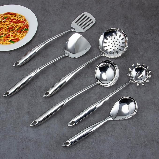 VALESKA 6PCS Stainless Steel Cooking Utensils Set, Metal Kitchen Utensils Set - Image 8