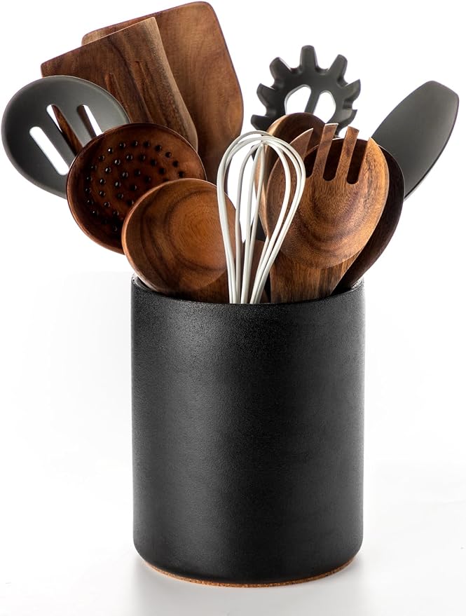 Nucookery Utensil Holder, 6.4" Ceramic Kitchen Utensil Holder by Nucookery