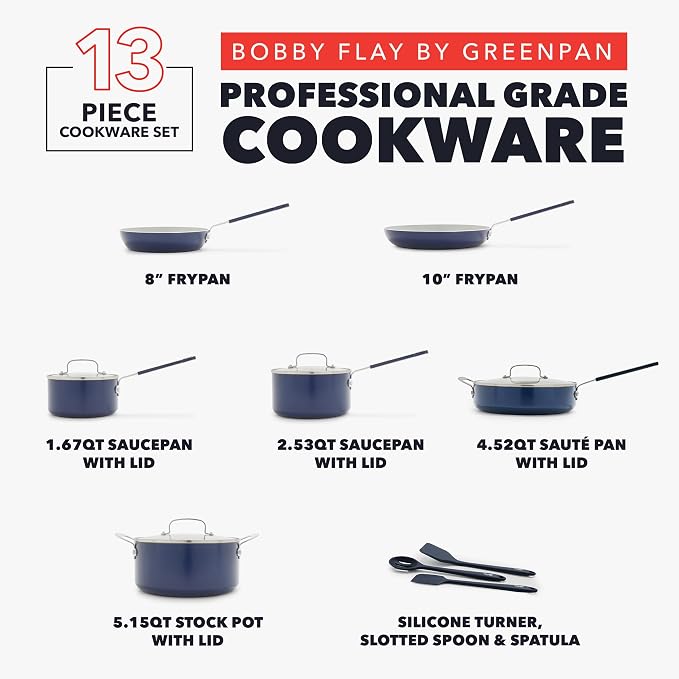 GreenPan x Bobby Flay 13 Piece Nonstick Cookware Pots and Pans Set, PFAS-Free - Image 3