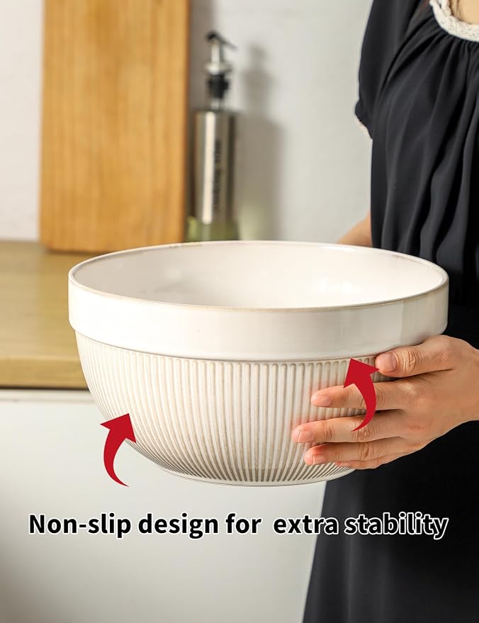 Large Ceramic Mixing Bowls, Glazed White Kitchen Bowl, Dough Kneading, - Image 5
