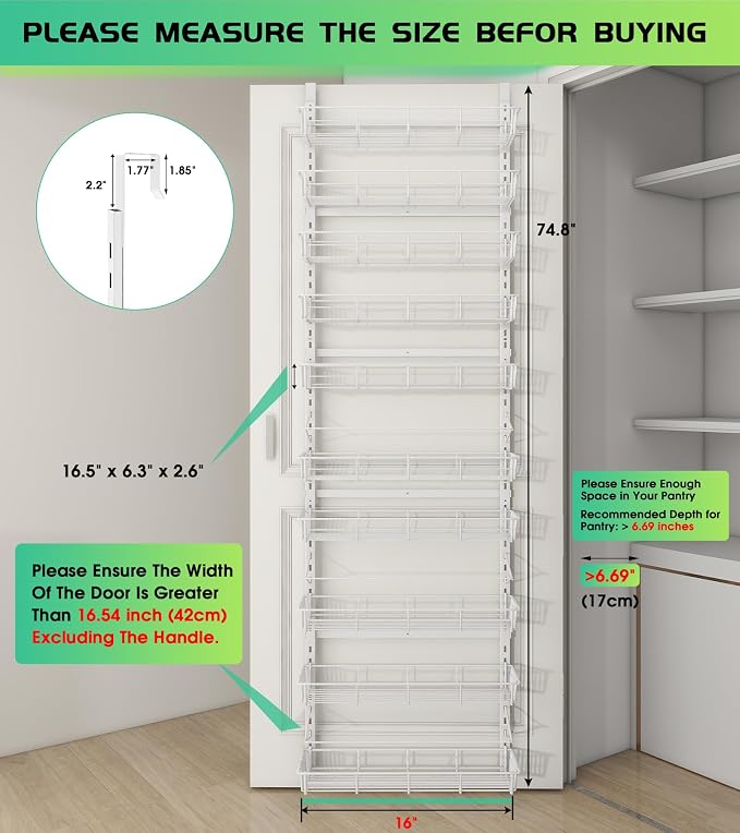 Mefirt White 10-Tier Over The Door Pantry Organizer, Pantry Organization and - Image 2