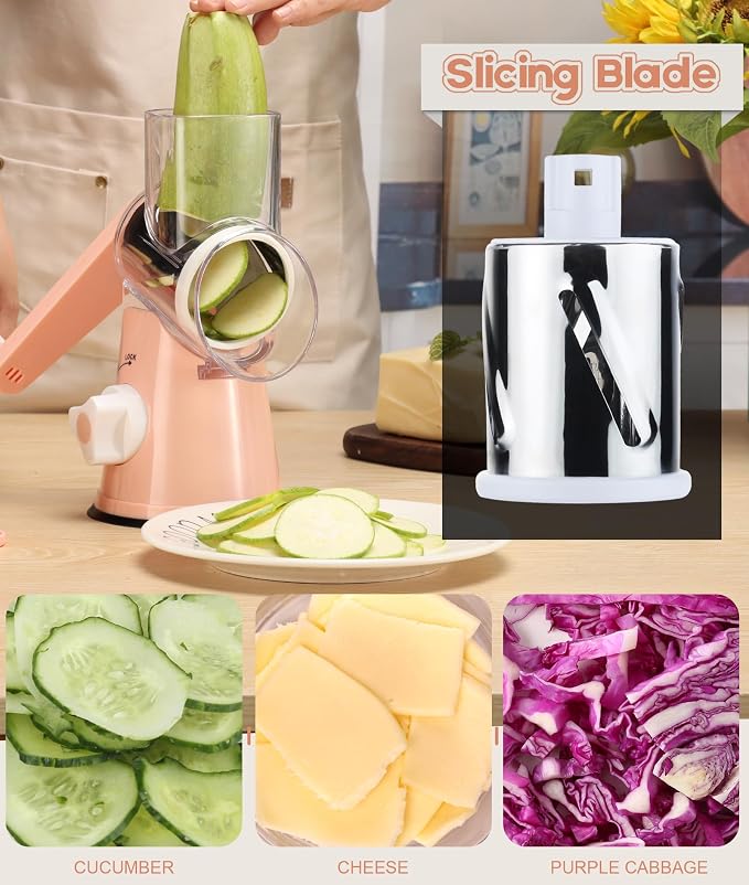 Ourokhome Rotary Cheese Grater Hand Crank, Kitchen Shredder Speed Mandolin - Image 3