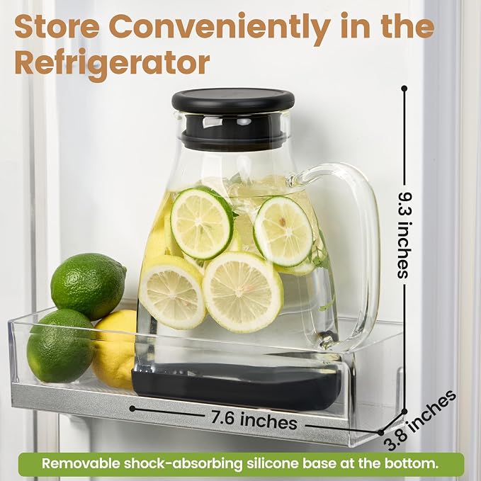 Glass Pitcher with Lid, 68 oz, Hot/Cold Glass Water Jug with Silicone Lid - Image 2