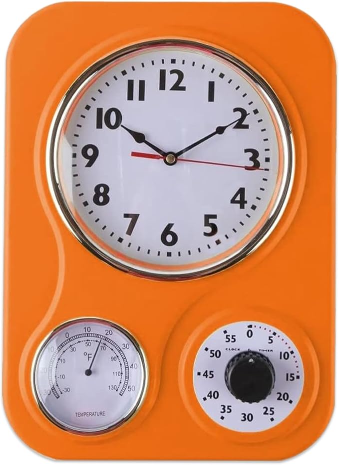 Lily's Home - 9.5 Inch x 12.5 Inch - Retro Kitchen Wall Clock, Vintage Wall by LilysHome