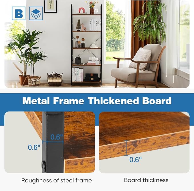 DUMOS 5 Tiers Bookshelf, Classical Modern Book Shelf, Tall Display Shelves in - Image 5