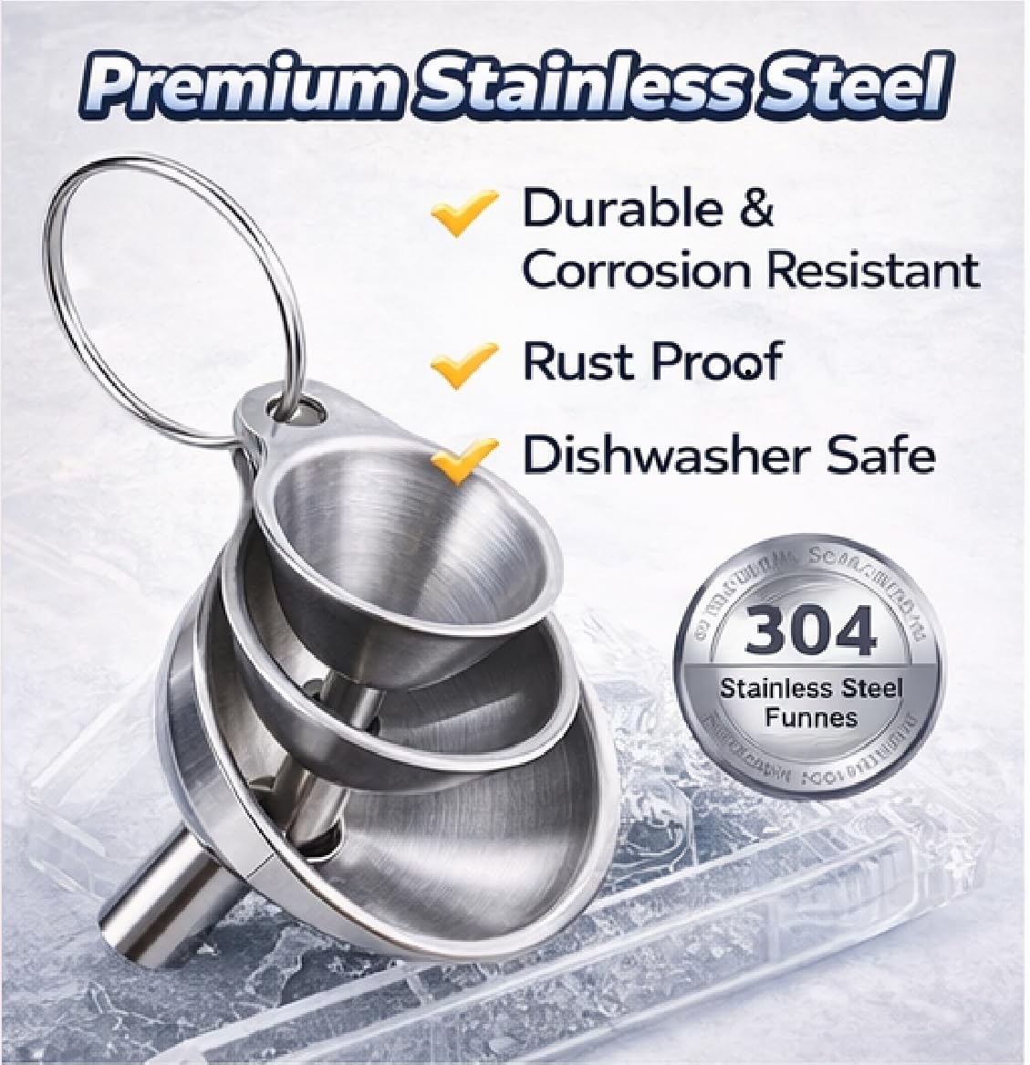 3PCS Kitchen Funnels Set,Stainless Metal Funnel for Filling Bottles