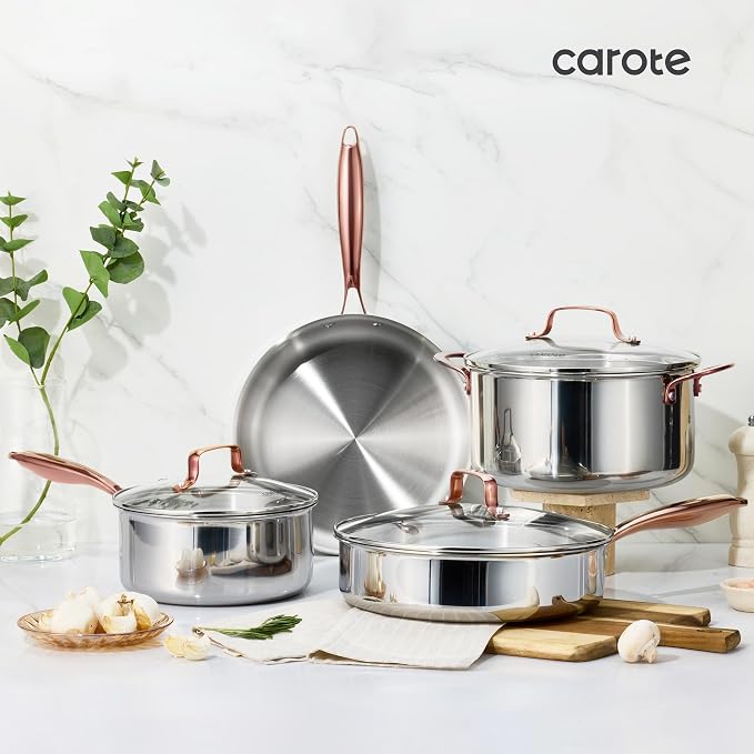 CAROTE 21pcs Tri-Ply Stainless Steel Cookware Set, Pots and Pans Set, Non Toxic - Image 9