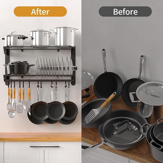 Taozun Pot Rack Wall Mounted 30 Inch, 2-Tier Heavy Duty Pot and Pan Hanging - Image 5